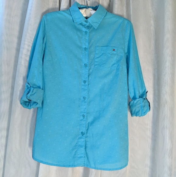 Tommy Hilfiger Textured Dot Button Down Blouse - Picture 6 of 7